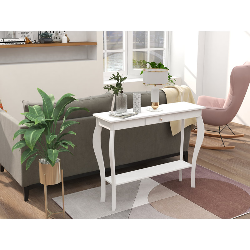 Console l 39,4 po avec tablette de rangement et pieds distinctifs, Blanc, avec tiroir