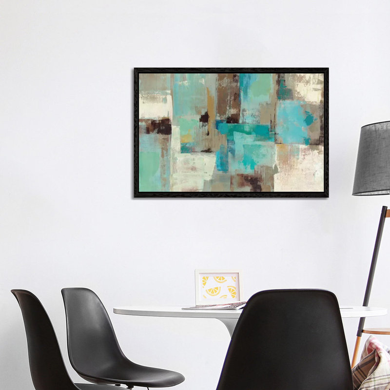 Teal And Aqua Reflections #2 by Silvia Vassileva - Print on Canvas, 152.5 cm H x 101.5 cm W, Black Floater Framed