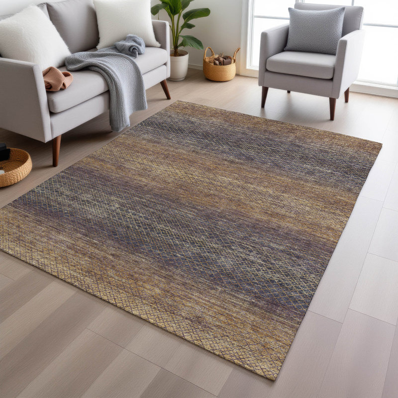 Tapis aubergine Xhevrie intérieur / extérieur lavable à la machine, Rectangulaire 3 pi x 5 pi