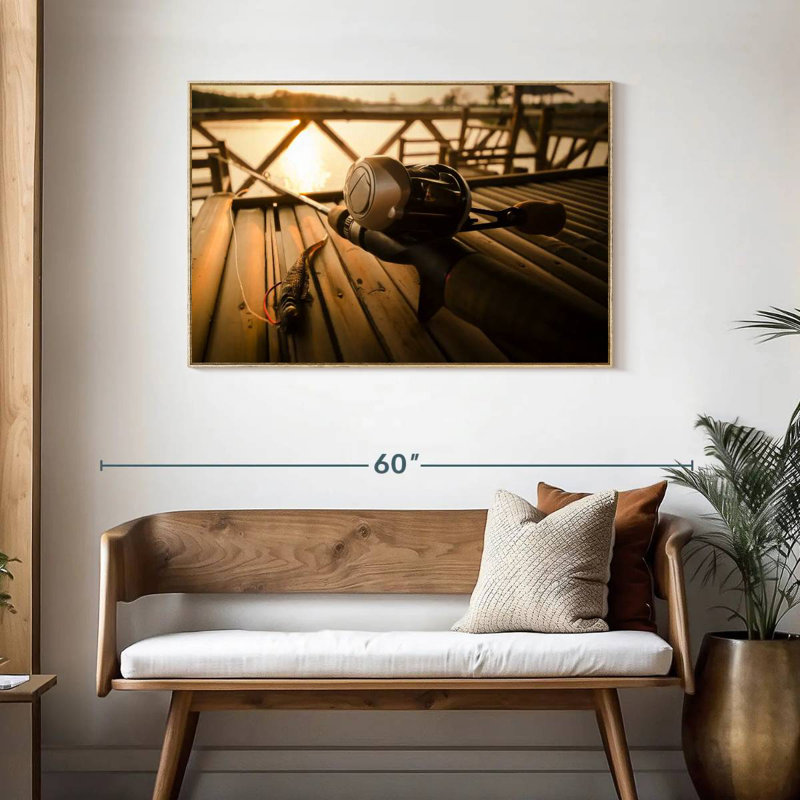 Ensemble de pêche à l'achigan, Cadre flottant en bois naturel, 43 po x 29 po