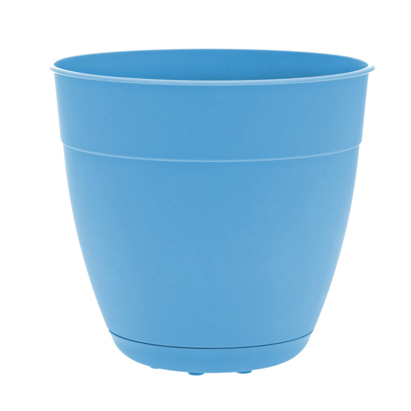 Jardinière intérieure / extérieure en plastique recyclé Dayton avec soucoupe attachée, Bleu océan