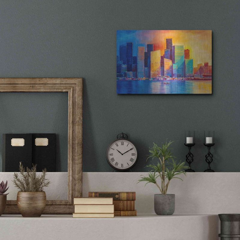 «Colorful Skyline», art mural en métal, 16 po x 12 po