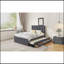 Lit plateforme tapissier avec lit gigogne simple et 3 tiroirs, tissu en lin