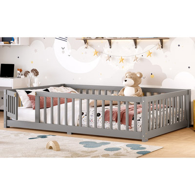 Lit double sur pied avec garde-corps et porte pour enfants, gris (ancien SKU: W1580P154626)