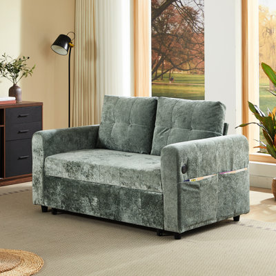 Lit escamotable de 58,64 po avec trois ports, réglable, deux coussins lombaires - canapé-lit, conversion facile, coussins en chenille doux, espaces de vie minimalistes, peu encombrant,