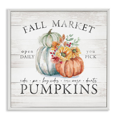 Automne, marché, citrouilles, campagne rustique, signe, fleurs d'automne, estampe numérique encadrée, art texturé par Courtney Morgenstern