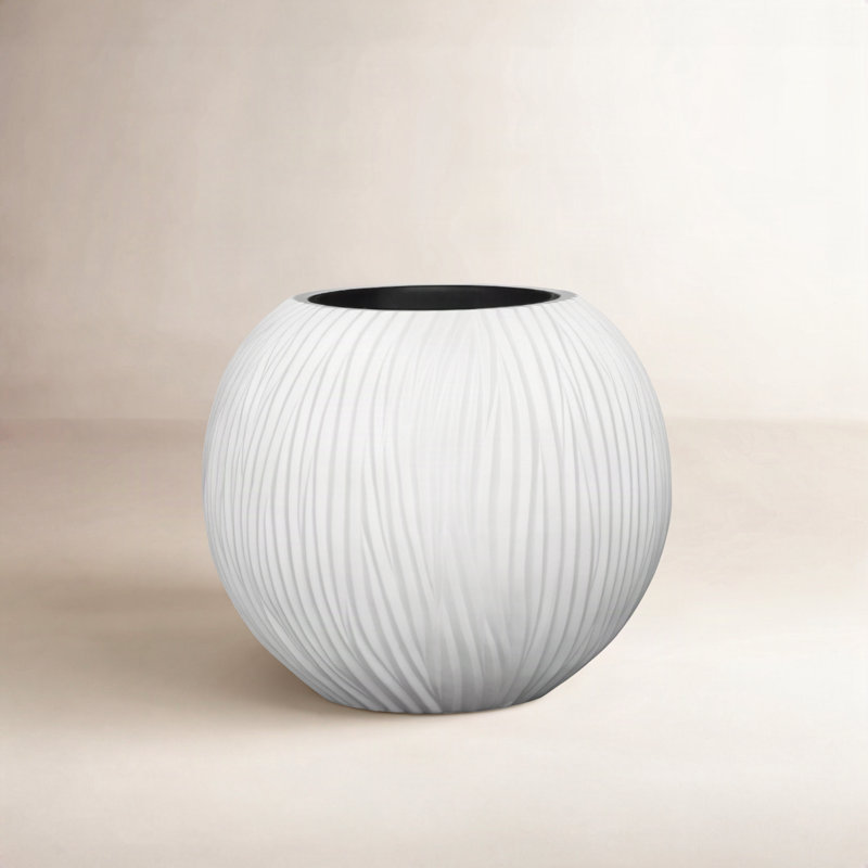 White Round, Textured, Fiberstone Planter, White