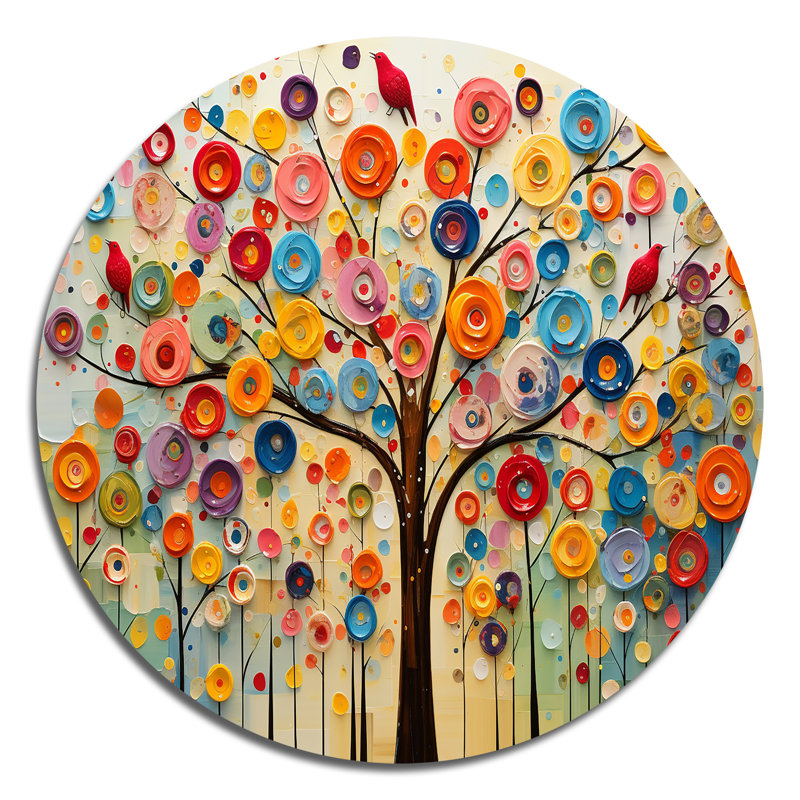 Arbre coloré abstrait 3 - Art floral rond en métal, H 29 po x l 29 po