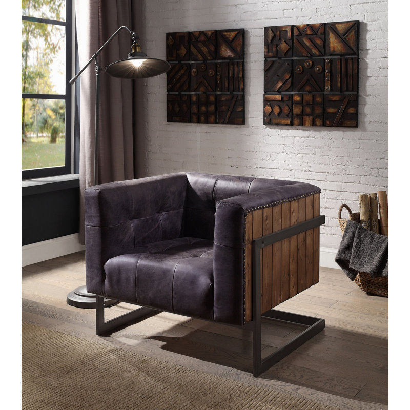 Chaise d'appoint touffetée en ébène antique et chêne rustique