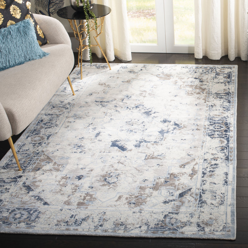 Deantown Hand Loomed Viscose/Cotton Oriental Rug in Blue/Gray, Rectangle 9' x 12'