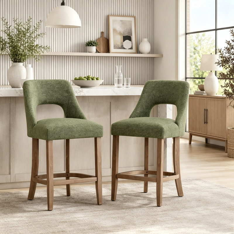 Ensemble de 2 tabourets de bar, tabourets de bar rembourrés à hauteur de comptoir, tabourets de comptoir modernes avec pieds en bois