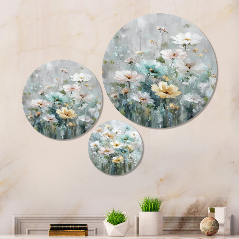 Fleurs jaunes et bleues en fleurs - Art mural en métal 3 pièces