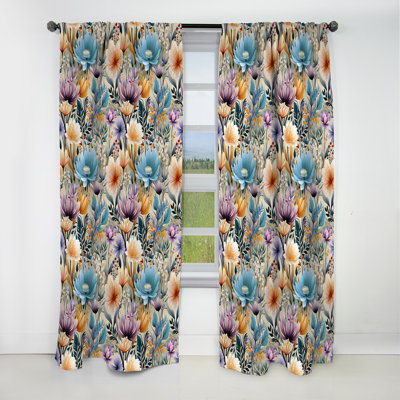 Pastel Rainbow Botanicals Pattern I - Floral Curtain - Blackout Floral Curtain - 1 Panels