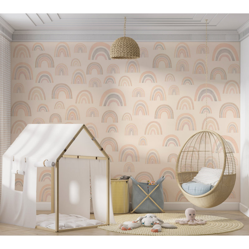 Adhésif mural pelez et collez les enfants - Arcs-en-ciel pastel, L 115 po x L 82 po