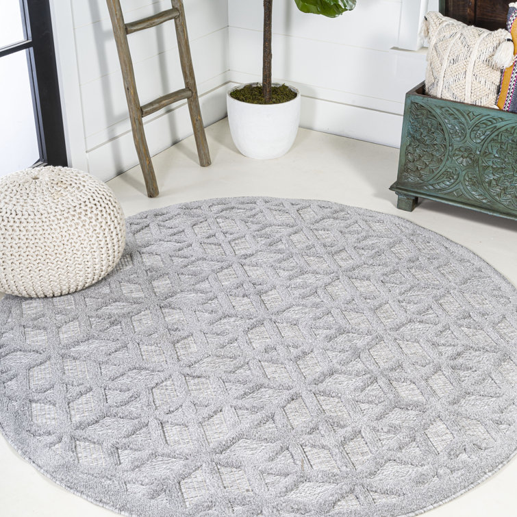 Raeshelle Neutral Geometric Light Gray Indoor/Outdoor Rug