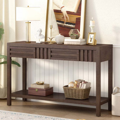 Console moderne avec motif rayé, 2 tiroirs et 2 niveaux