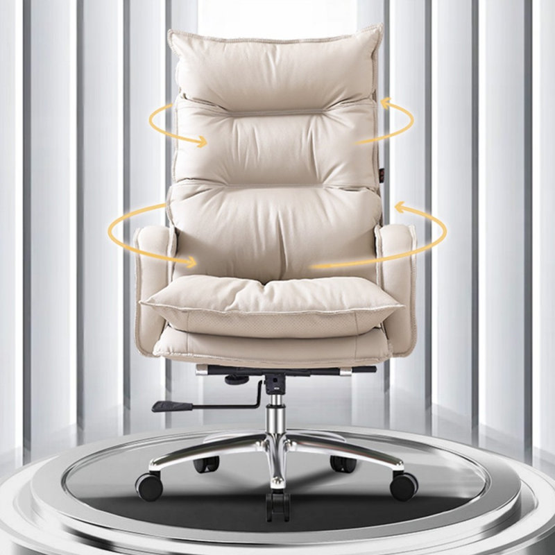Beige + Silver Hight adjustable Genuine Leather + Faux Leather + Aluminium Alloy Office Chair