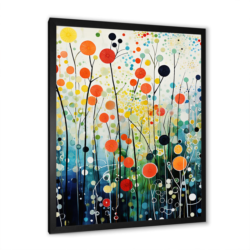 Fleurs abstraites - Art mural fleurs, H 44 po x l 34 po x P 1,5 po, Cadre simple noir