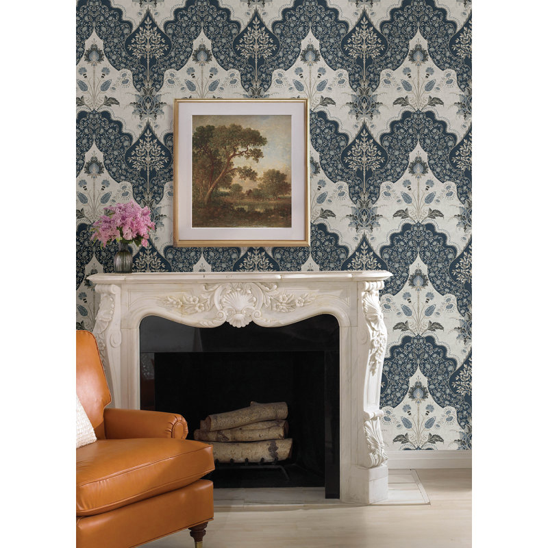Auden Green Floral Grandeur Wallpaper, Blue