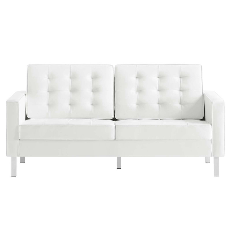 Loft Tufted Vegan Leather Loveseat, Faux Leather White