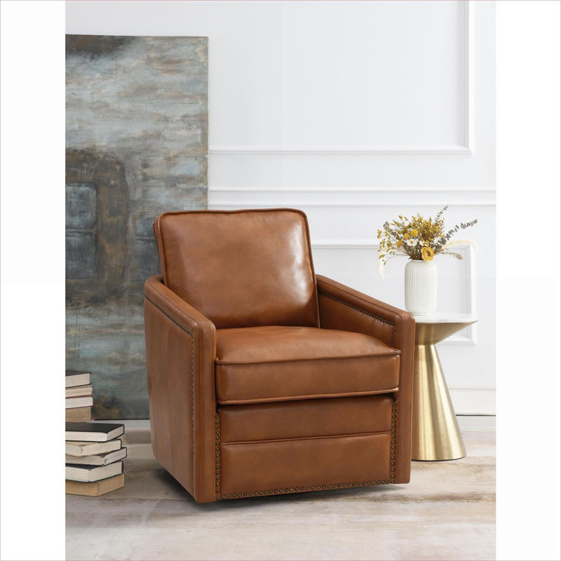 Brown Leather Aire Swivel Chair W/Glider