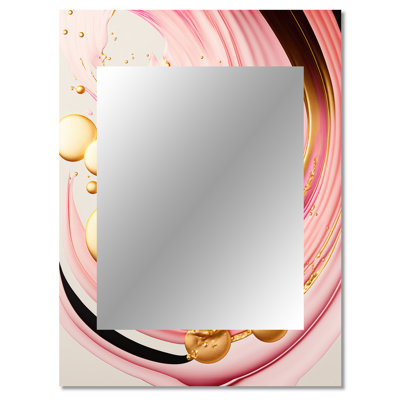 Pink And Gold Abstract Circles II - Abstract Spirals Mirror, Pink Unique Wall Mirror, Printed Metal Art