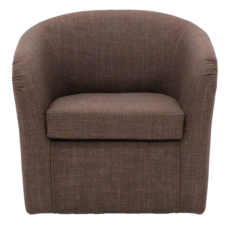Upholstered Swivel Barrel Chair, Brown Polyester Blend