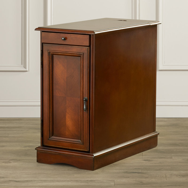 Bankhead 24'' Tall Storage End Table with Built-In Charging Station, Hazelnut