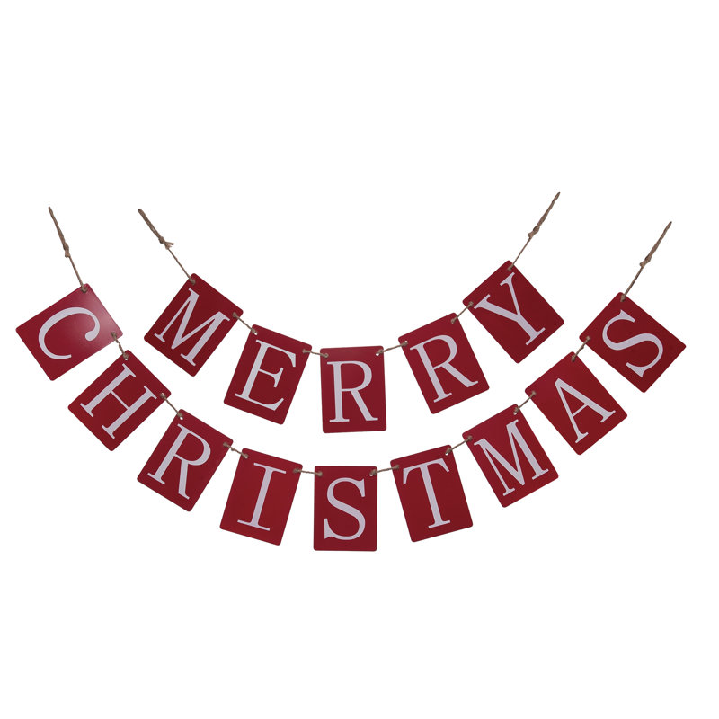 The Holiday Aisle® - Ensemble de 2 banderoles en métal 81,5 po Red Merry Christmas