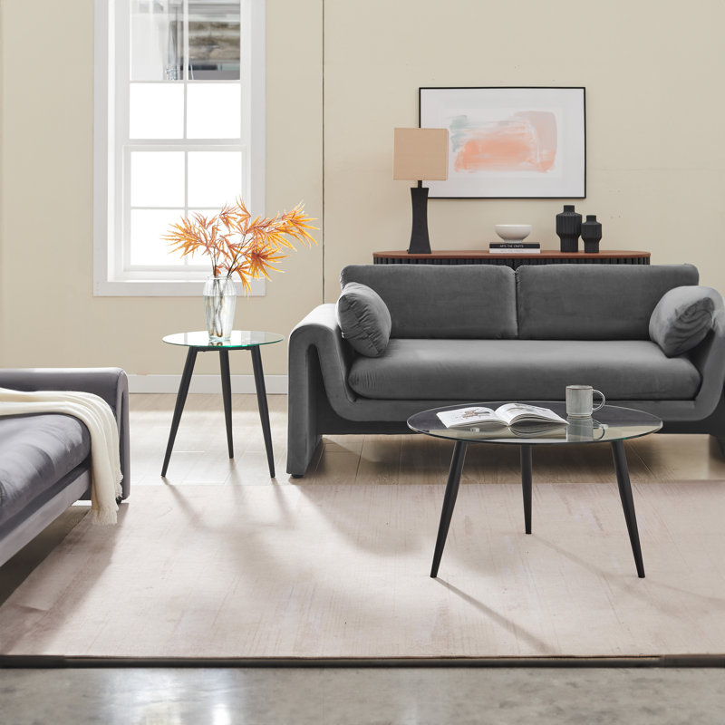Jimiya 2 - Piece Glass Top Living Room Table Set, Black