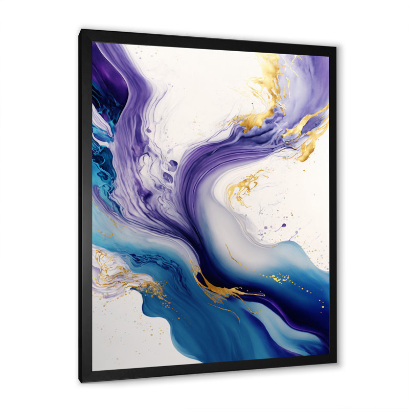 «Blue and Gold Splash Paint VI», peinture sur toile, H 20 po x l 12 po x P 1 po, Impression noire sur toile encadrée