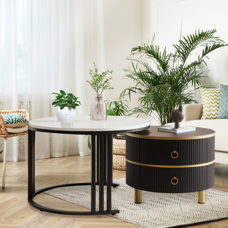 Avalise Frame Coffee Table with Storage, Black, White/Black