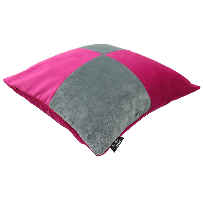 Ephialtes Patchwork Square Throw Cushion, 60 x 60cm, Fuchsia/Grey
