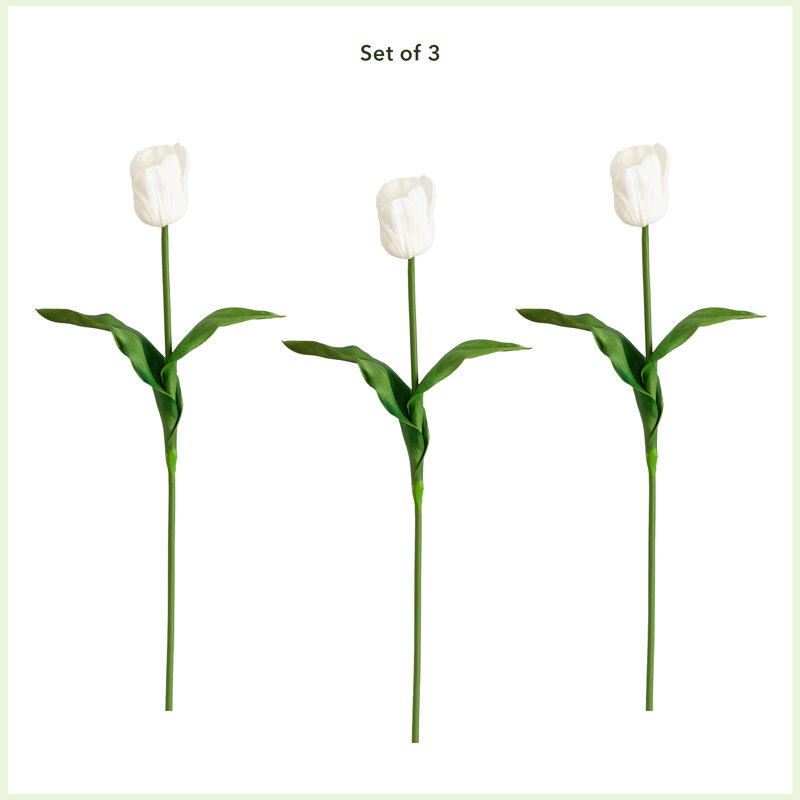 25 po Tiges de tulipes artificielles, ensemble de 3, Blanc