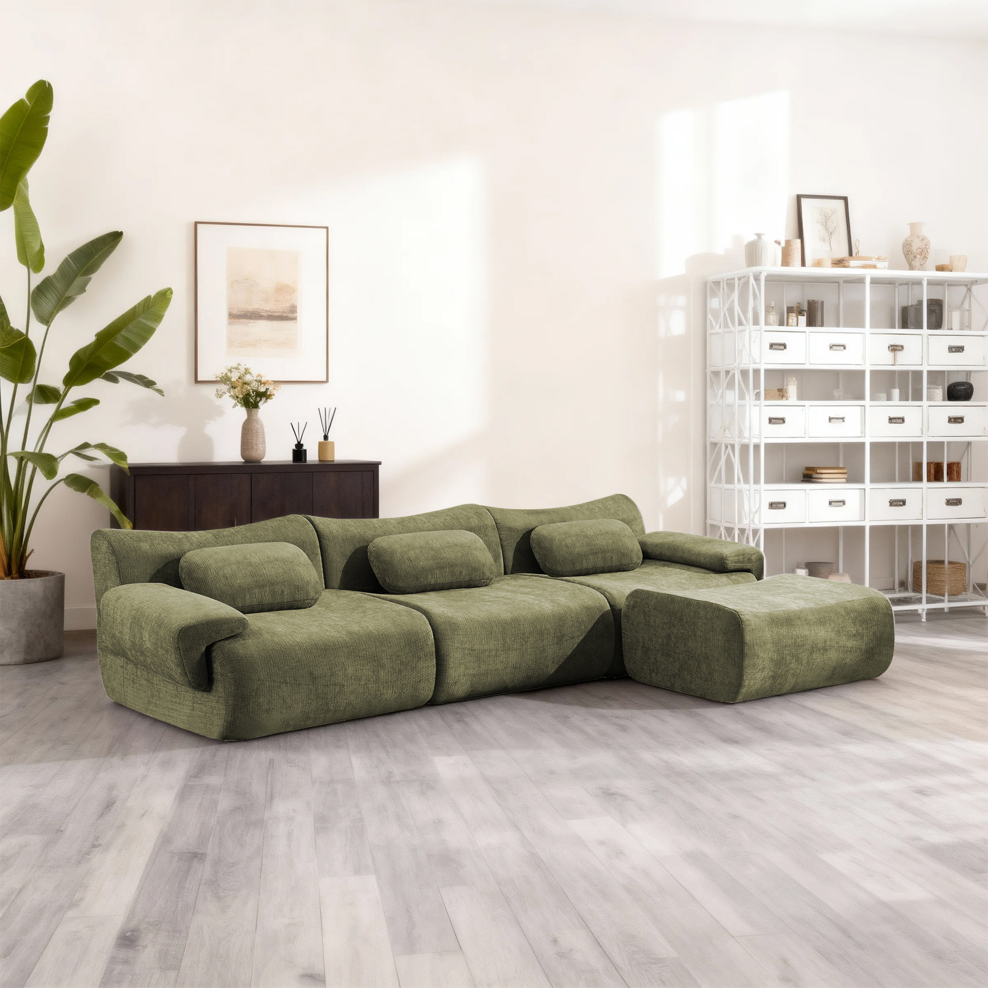 Hokku Designs Modular Chenille Sofa 3-Seater Sectional Couch with ...