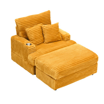 Comfort Armchair And Ottoman Set With Cup Holder And Corduroy Upholstery