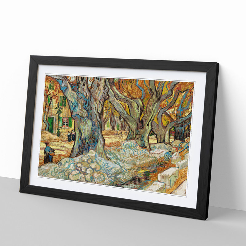 The Large Plane Trees by Vincent Van Gogh - Picture Frame Painting, 27cm H x 36cm W x 2cm D, Black