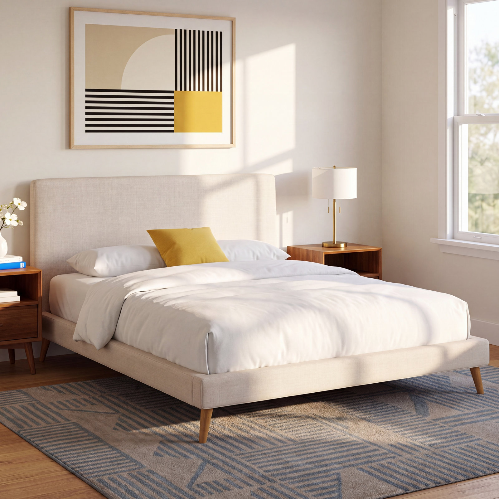 Williams Platform Bed, King, Beige Linen