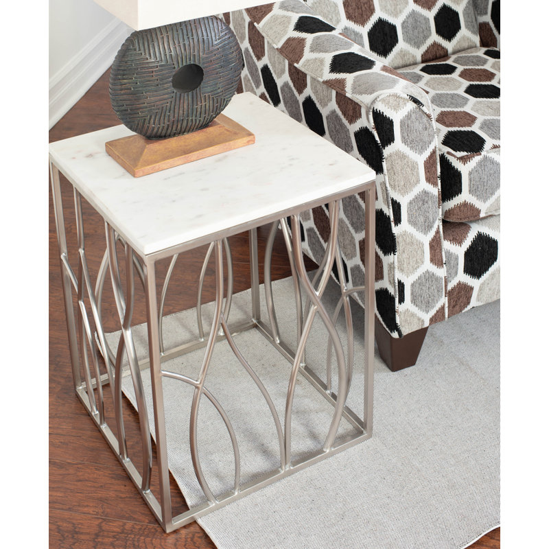 Table de bout carrée en marbre avec base en acier inoxydable