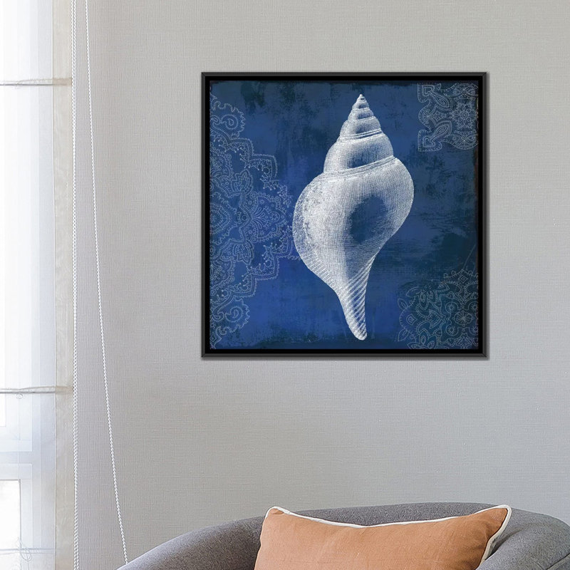 «Navy Shell I», impression sur toile, H 18 po x l 18 po x P 1,5 po, Toile avec cadre noir, Pas de tapis