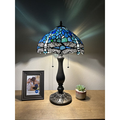 Berney Tiffany Table Lamp Dragonfly Stained Glass LED Bulbs Included H22" W12"