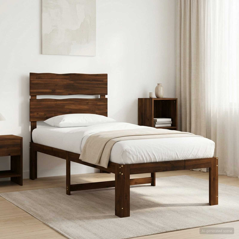 Solid Wood Bed Frame, Single (3'), Dark Brown