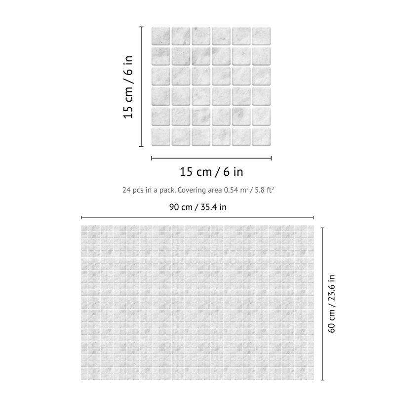 Metallic Self Adhesive Tile Stickers 15cm x 15cm, Silver