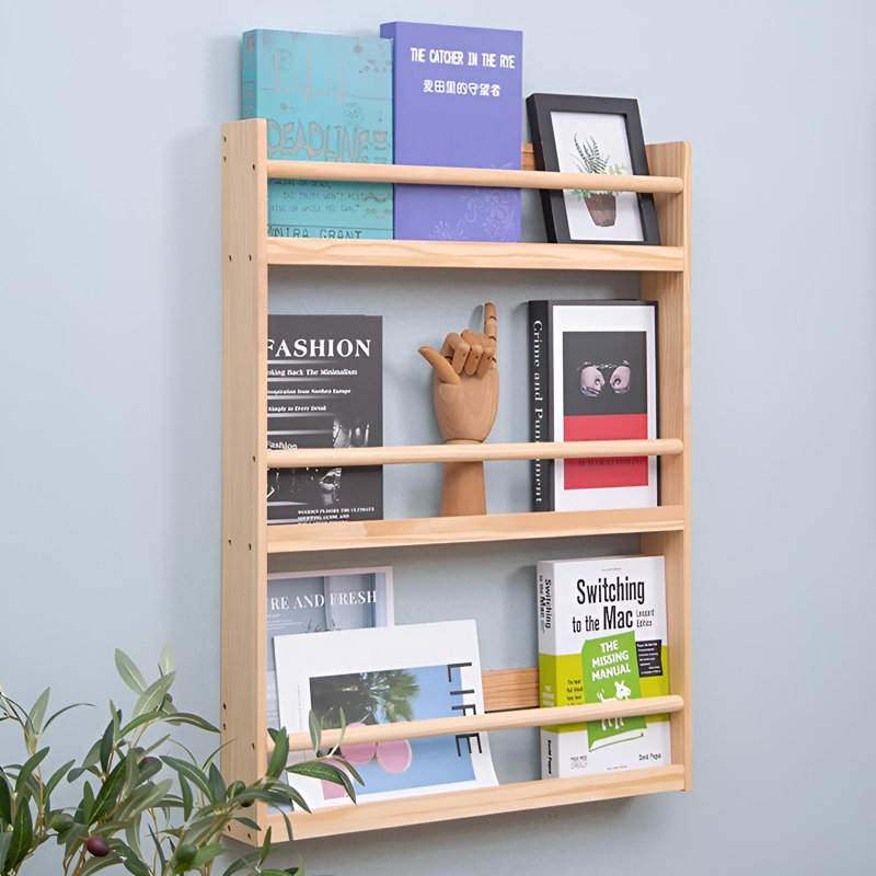 Solid Wood Wall-Mounted Bookshelf | Slim Multi-Layer Storage Shelf, 31.49" H x 31.49" W x 6.29" D