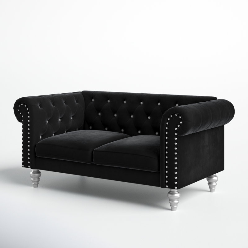Shondra 61.25'' Velvet Loveseat, Black Velvet