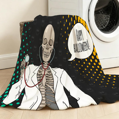 Orange Ultra Soft Flannel Fleece Throw Blanket,Comic Doctor Skeleton Single-Sided Print