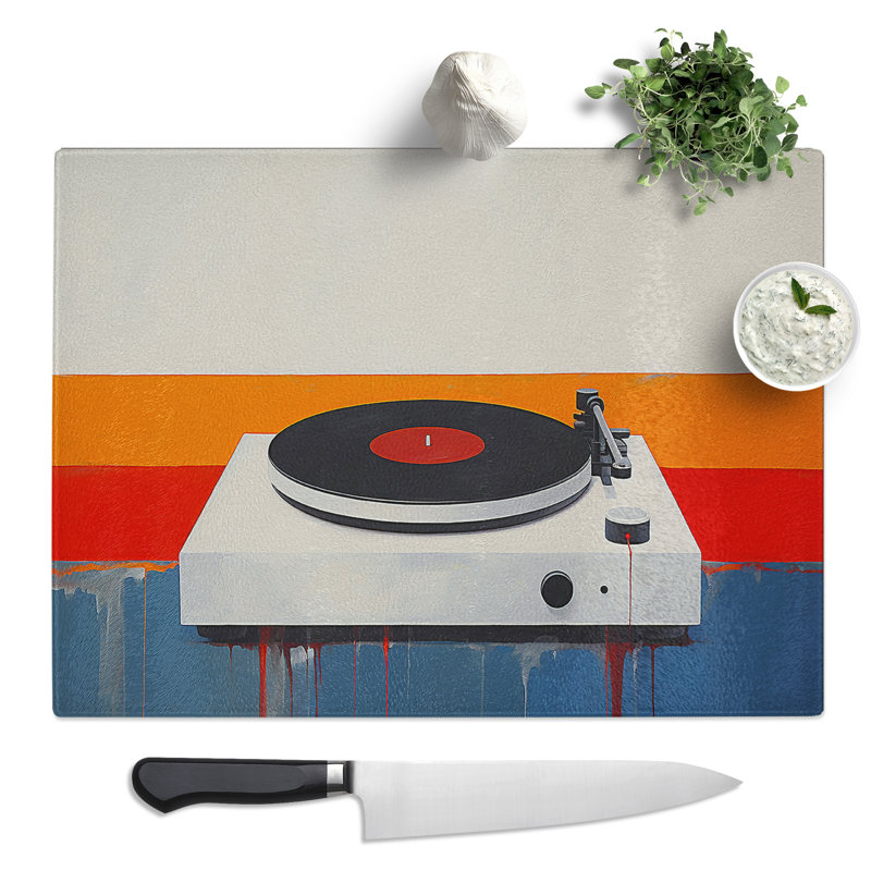 Record Player Minimalism  Glass Chopping Board