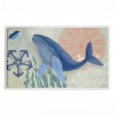 Sealife Classic Whale Printed Plush Bath Mat and Bath Rug, design by Darlene Seale, 18"x30"