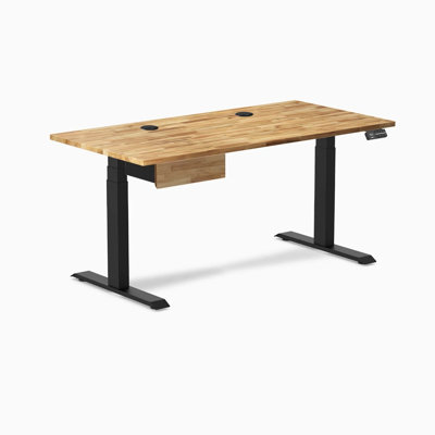 Bureau double debout en bois franc avec tiroir - Noyer / 60 x 30 pouces avec œillets / noir mat