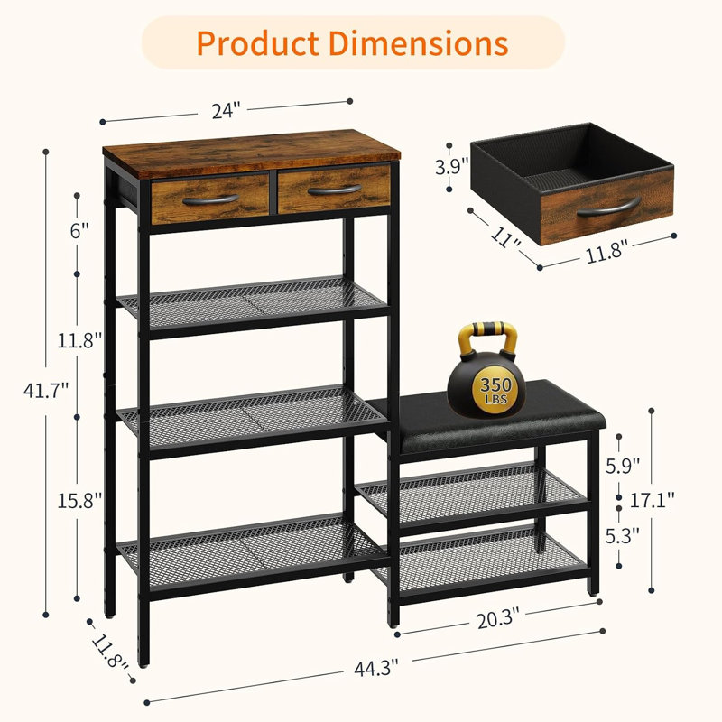 Shoe Rack Bench , Cushioned Entryway Shoe Storage with 2 Drawers & 5-Tier Organizer